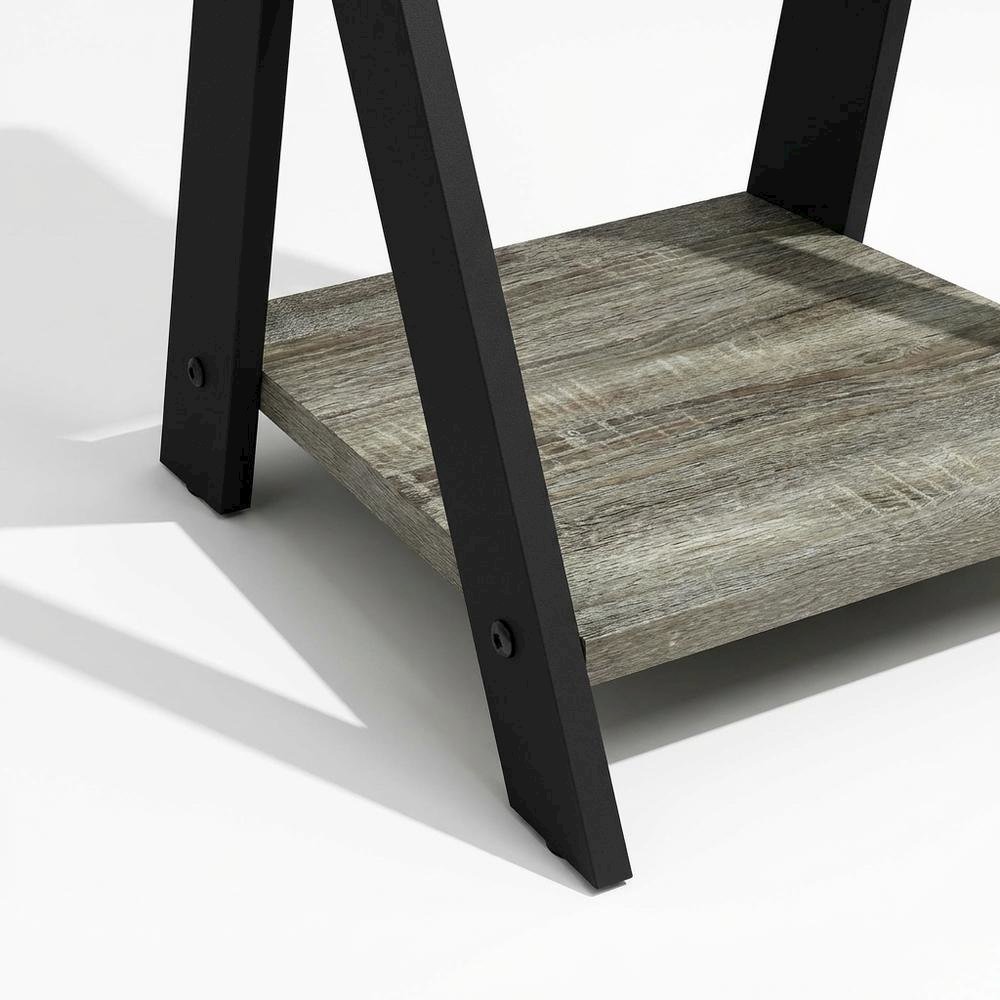 Grey Oak and Black Finish End Table with Modern Design