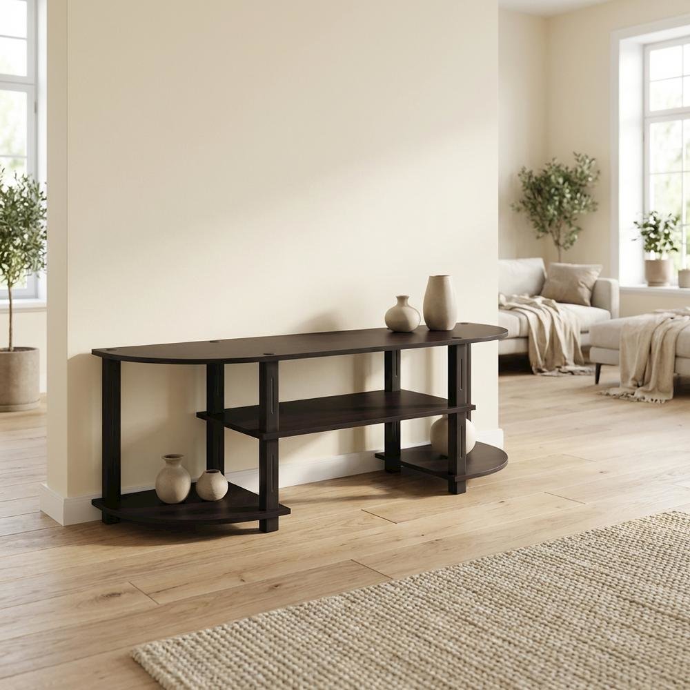 Dark Walnut TV Stand with Wide Shelving and Composite Wood Finish