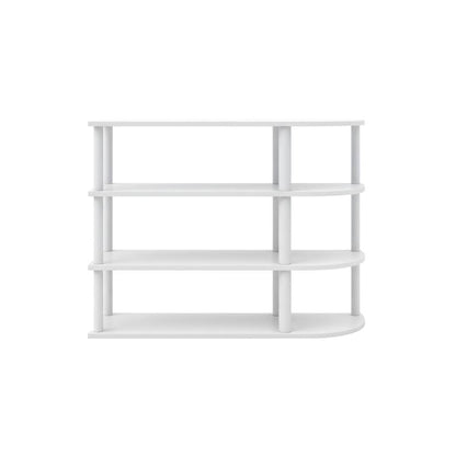 White Corner TV Stand with Solid Rubberwood and Walnut Veneers, Modern Design