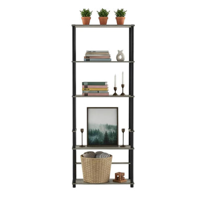 Toilet Space Saver with 3 Shelves in Grey and Black for Bathroom Organization