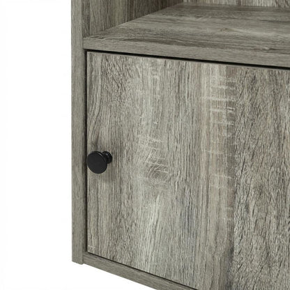 Wooden 4-Tier Shelf Bookcase with Door Storage in French Oak Finish