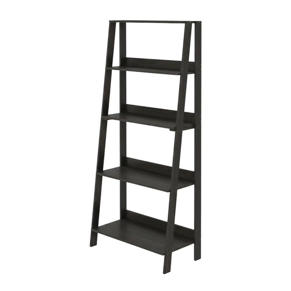 Espresso 5-Tier Ladder Bookcase with Display Shelves and Wood Construction