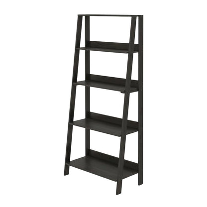 Espresso 5-Tier Ladder Bookcase with Display Shelves and Wood Construction