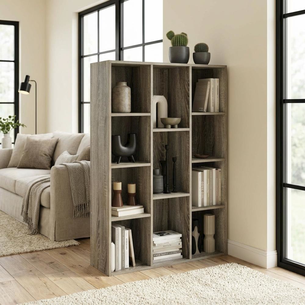 Reversible 11-Cube Open Shelf Bookcase with French Oak Finish