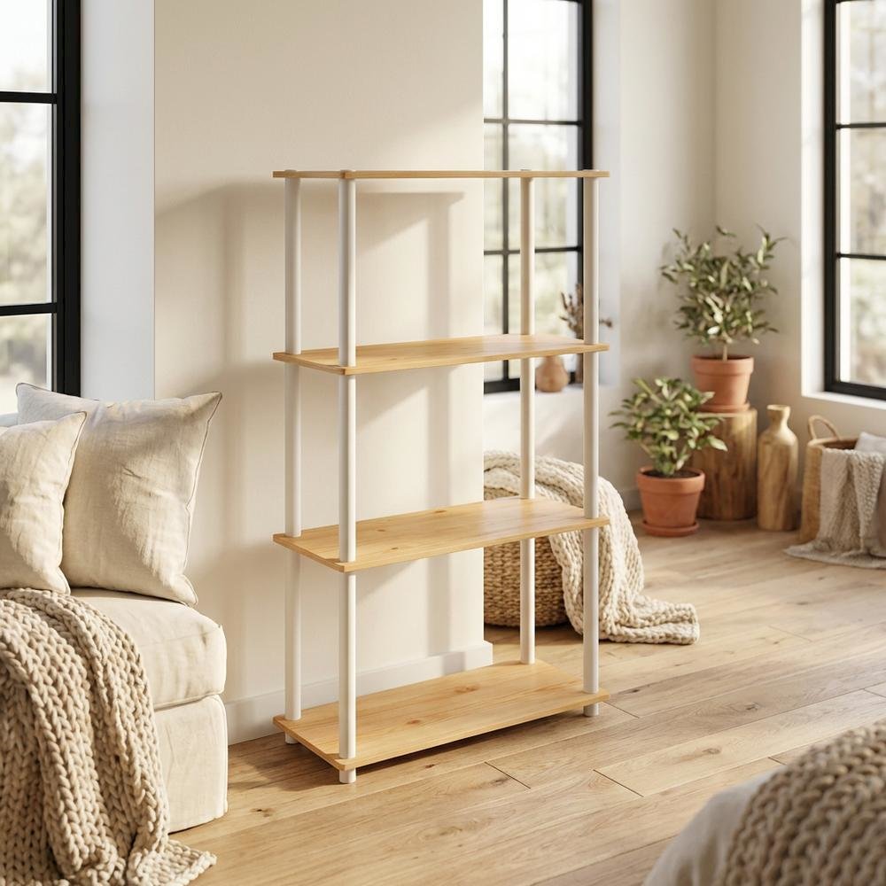 Wooden Bookcase with Open Shelves for Home Office Storage