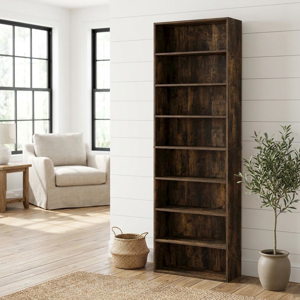 Wooden bookcase with open shelving for home or office use