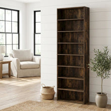 Wooden bookcase with open shelving for home or office use