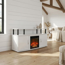 White Fireplace TV Stand for Up to 55 Inch TVs with Open Shelf Storage