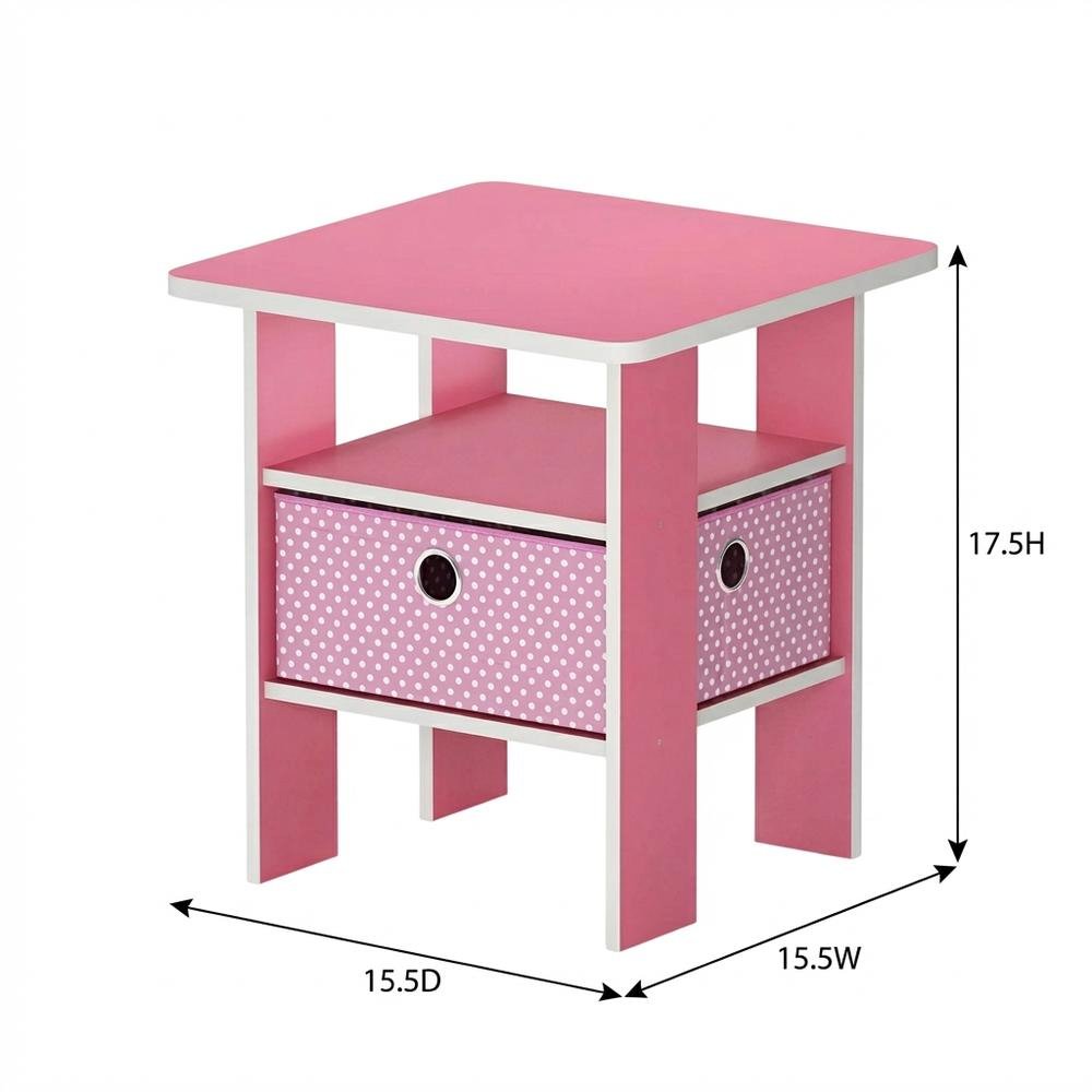 Pink wood end table with drawer for bedside or living room use
