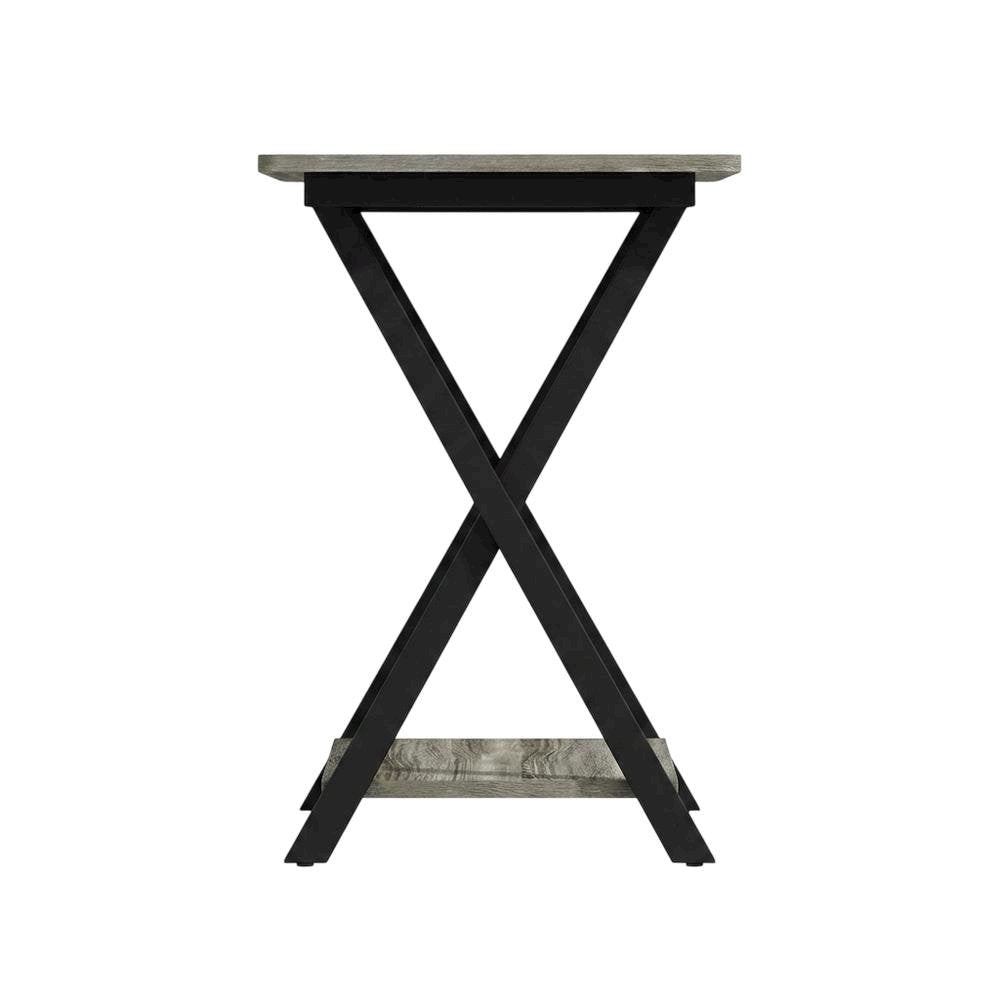Grey Oak and Black Finish End Table with Modern Design