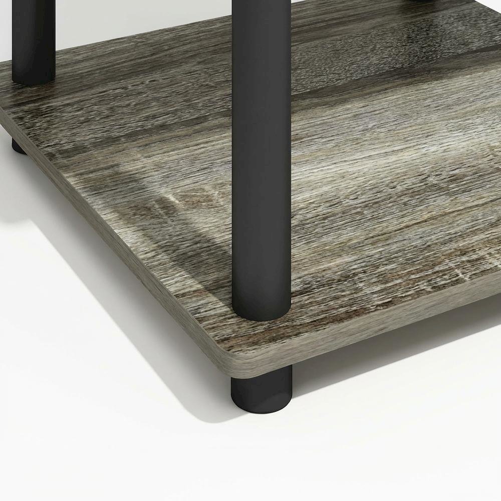 3-Tier End Table with Storage Bin in Grey Oak and Black Finish