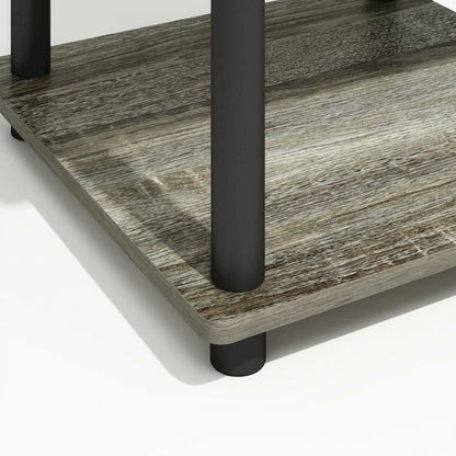 3-Tier End Table with Storage Bin in Grey Oak and Black Finish