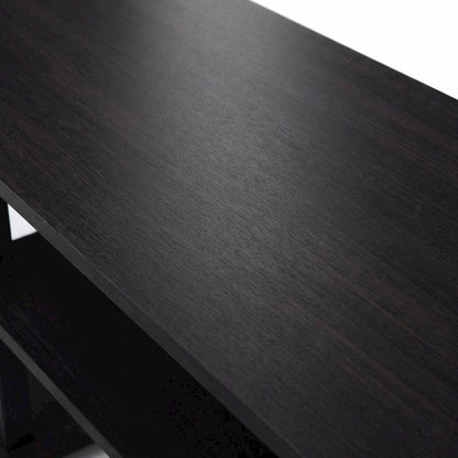 Dark Walnut TV Stand with Wide Shelving and Composite Wood Finish