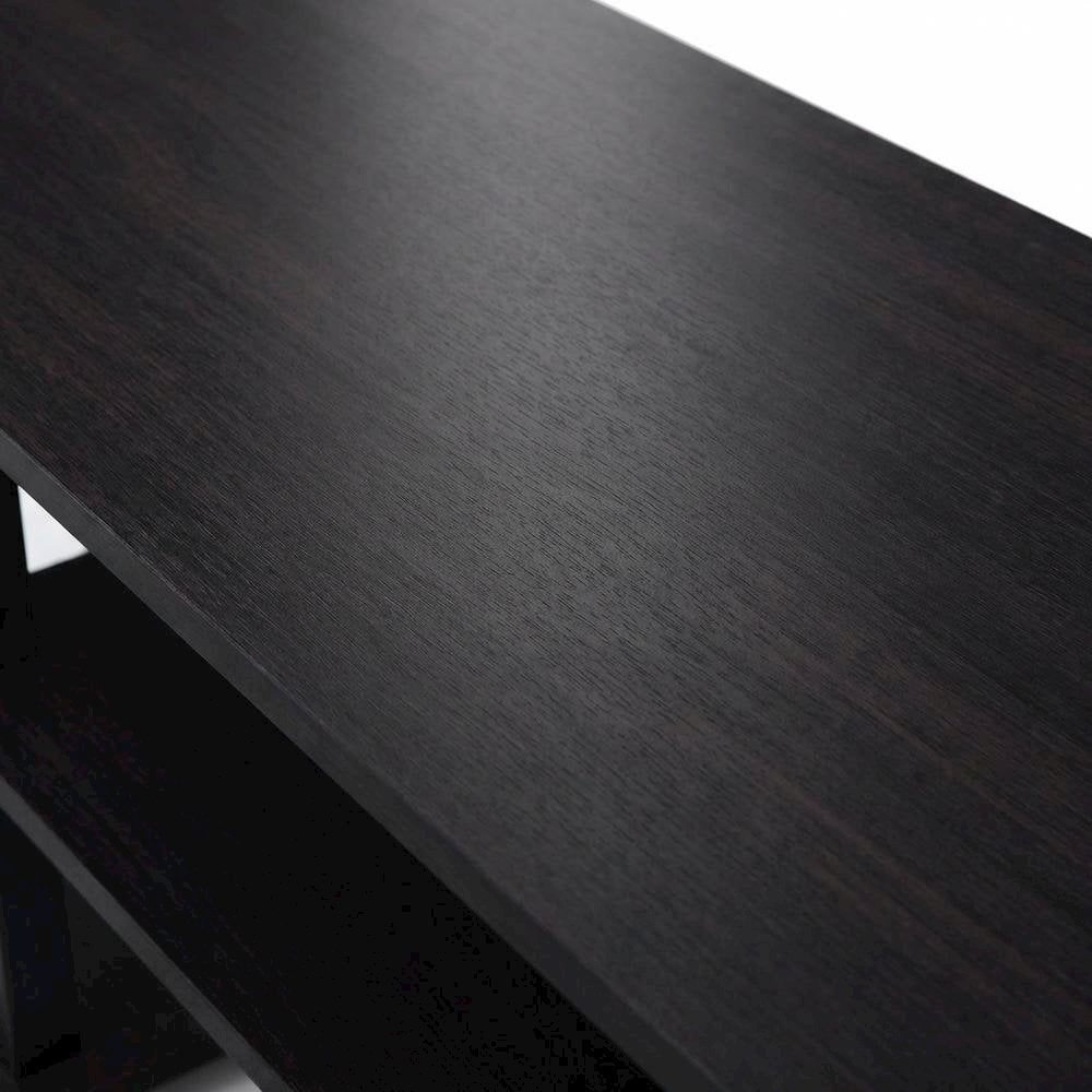 Dark Walnut TV Stand with Wide Shelving and Composite Wood Finish