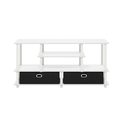 White Large TV Stand, 55-Inch Screens, Storage Bin, Solid Wood construction