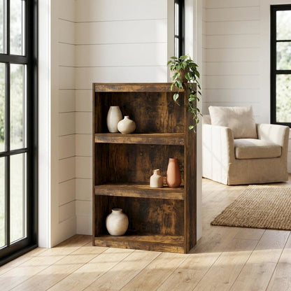 Amber Pine 3-Tier Adjustable Shelf Bookcase with Space-Saving Design