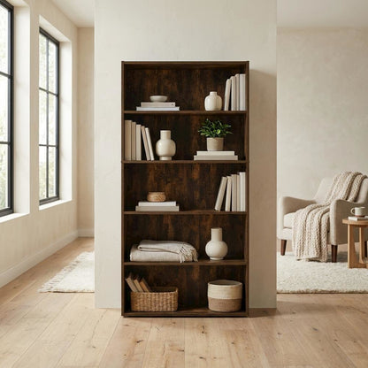 Amber Pine 5-Tier Open Shelf Bookcase with Spacious Multi-Level Storage