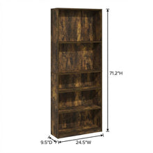 Amber Pine 5-Shelf Bookcase with Sturdy Wood Construction, Living Room Storage