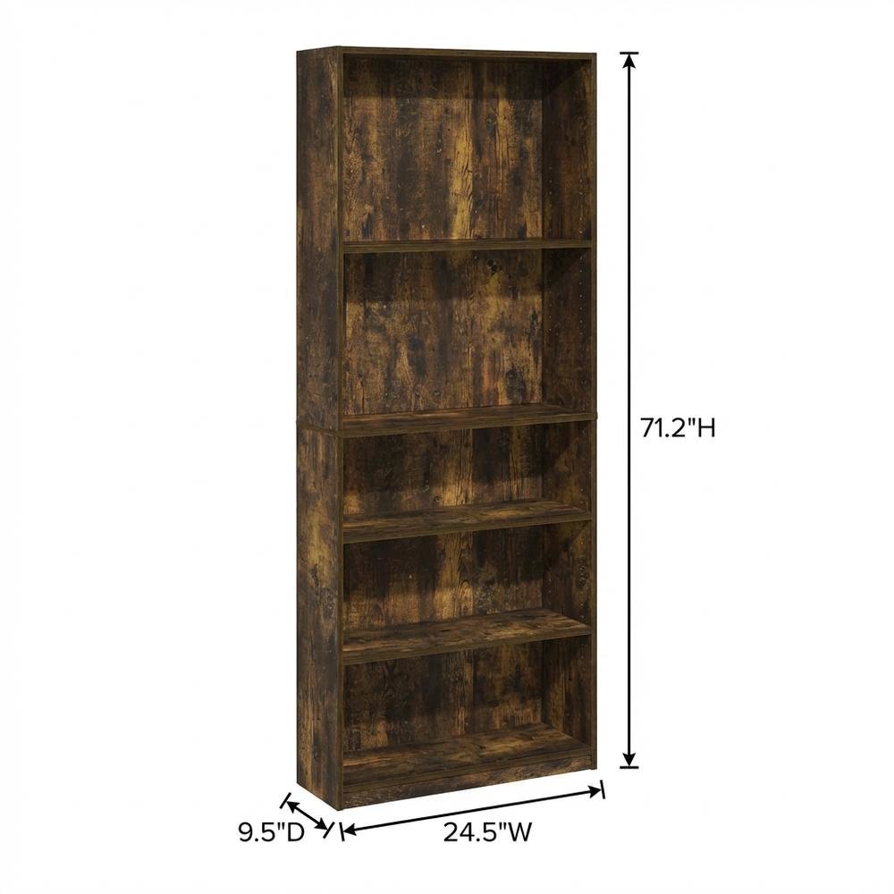 Amber Pine 5-Shelf Bookcase with Sturdy Wood Construction, Living Room Storage