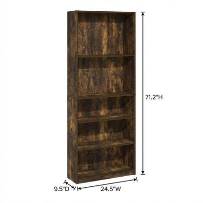 Amber Pine 5-Shelf Bookcase with Sturdy Wood Construction, Living Room Storage