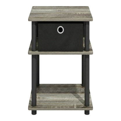 3-Tier End Table with Storage Bin in Grey Oak and Black Finish