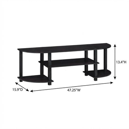 Dark Walnut TV Stand with Wide Shelving and Composite Wood Finish