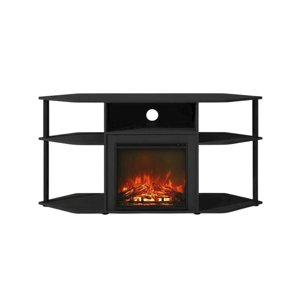 Decorative Brown Electric Fireplace Corner TV Stand with Solid Wood Frame