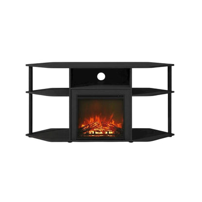 Decorative Brown Electric Fireplace Corner TV Stand with Solid Wood Frame