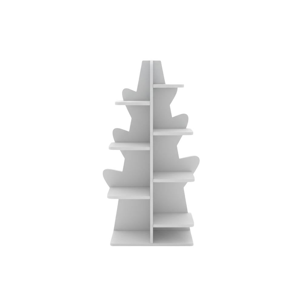 Wooden white bookcase with vertical storage and sleek design