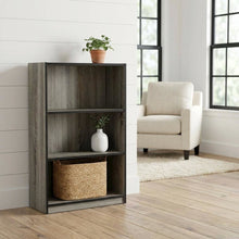 French Oak Grey 3-Tier Adjustable Bookcase with Wooden Shelves
