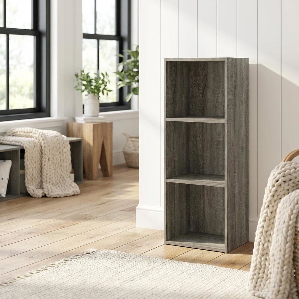 3-Tier Open Shelf Bookcase in French Oak Wood for Storage and Display