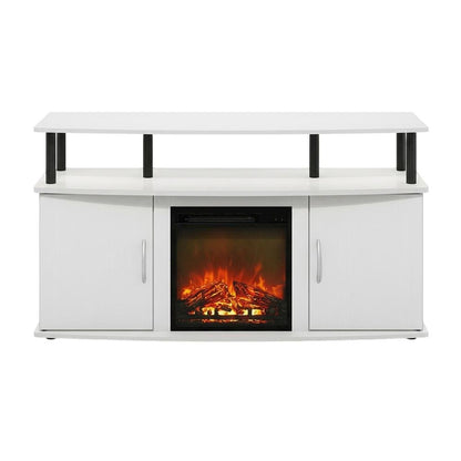 White Fireplace TV Stand for Up to 55 Inch TVs with Open Shelf Storage