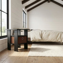 Wooden nightstand set with bin drawer in Americano finish, compact design