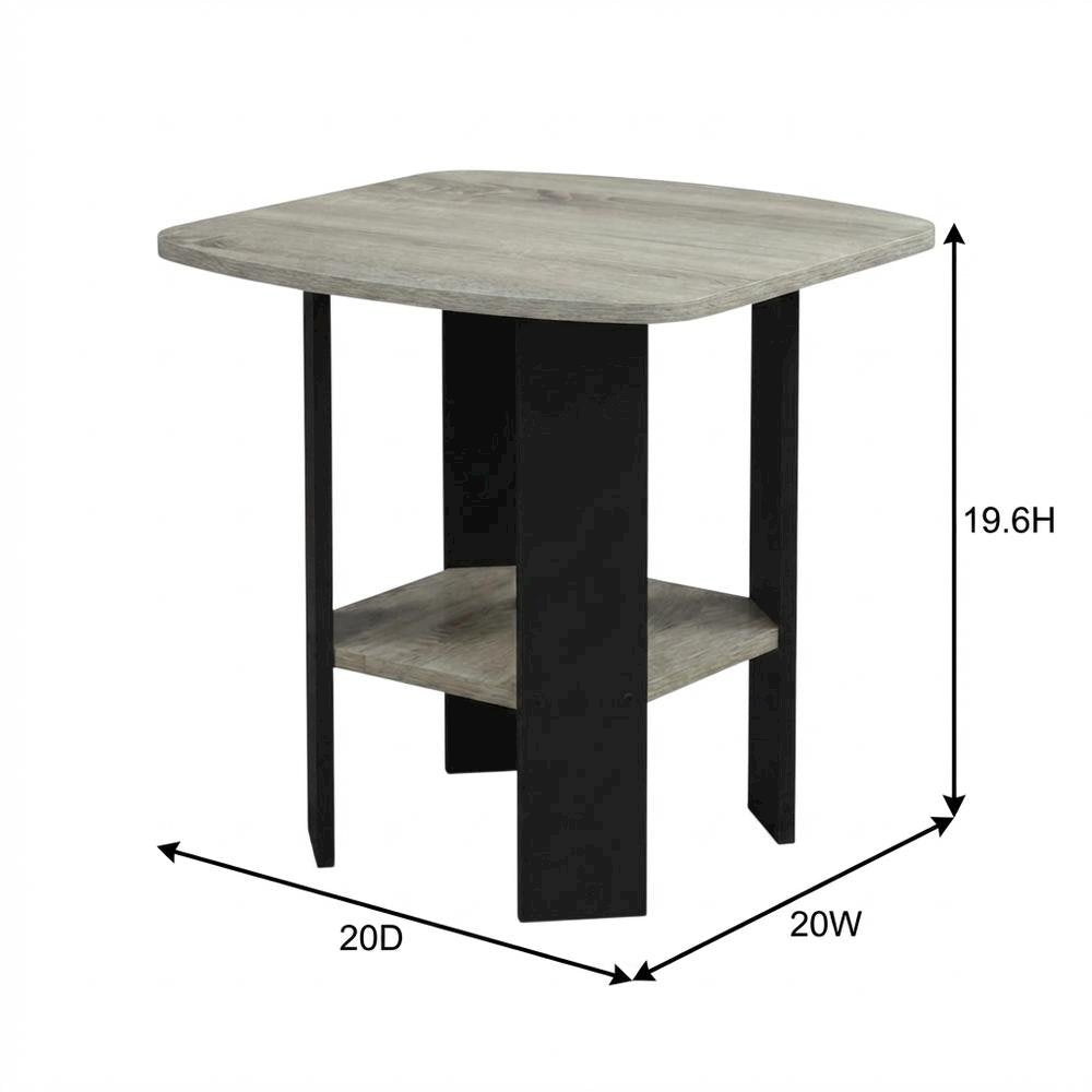 Grey Oak and Black Finish Side End Table for Living Room