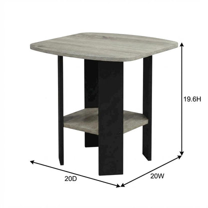 Grey Oak and Black Finish Side End Table for Living Room