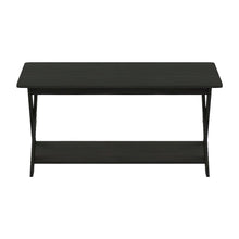 Black Espresso Coffee Table with Storage and X-Shaped Legs, Single Piece