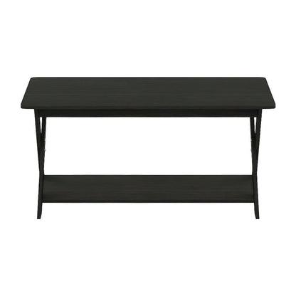 Black Espresso Coffee Table with Storage and X-Shaped Legs, Single Piece