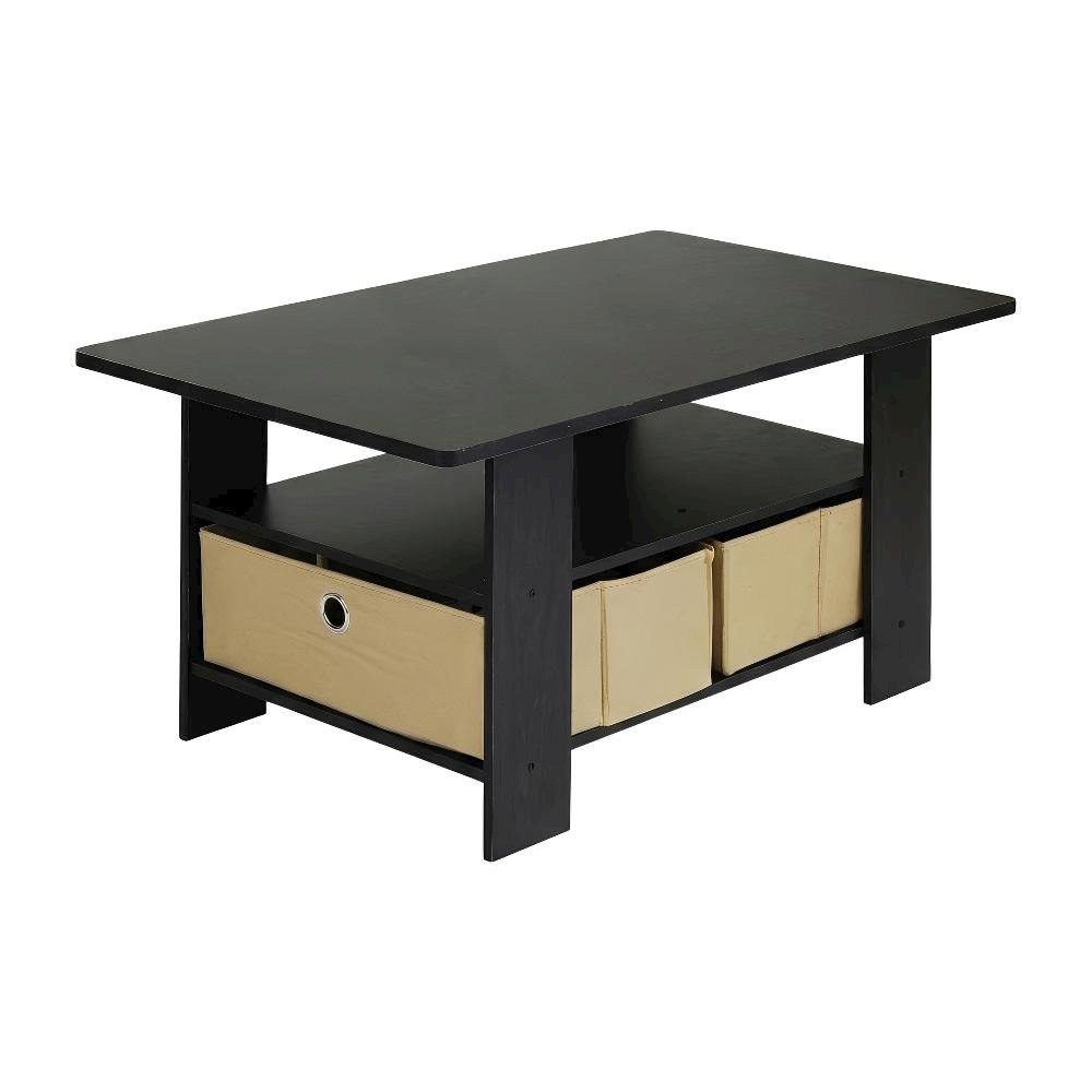 Coffee Table Espresso Brown with Bin Drawer and Sturdy Wood Construction