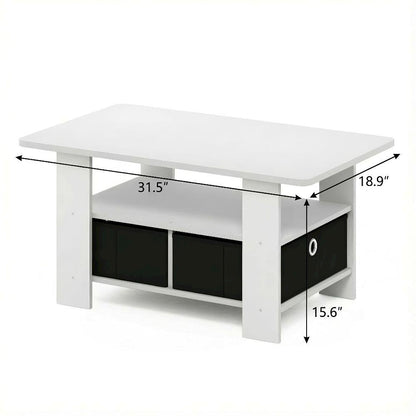 White and Black Coffee Table with Bin Drawer and Compact Design