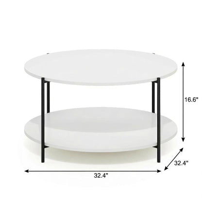 White 2-Tier Round Coffee Table with Metal Legs and Sturdy Frame for Living Room