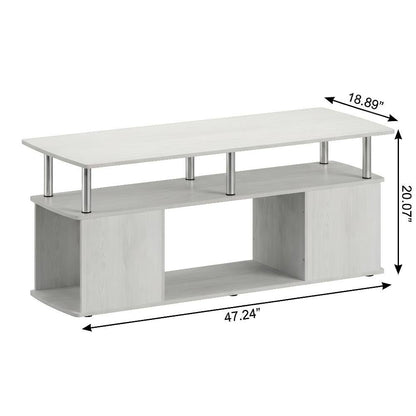 White Oak Coffee Table with Stainless Steel Tubes and Utility Design