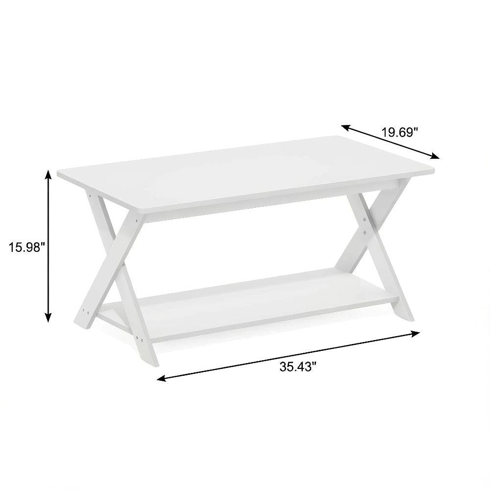 White Modern Simplistic Coffee Table with Criss-Crossed Base