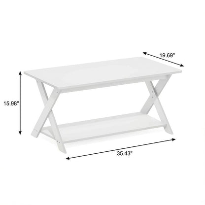 White Modern Simplistic Coffee Table with Criss-Crossed Base