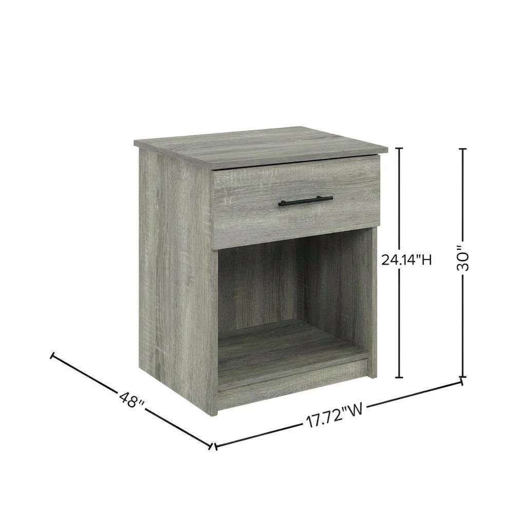 French Oak Grey Nightstand with Handle, Set of 2, Modern Bedroom Storage