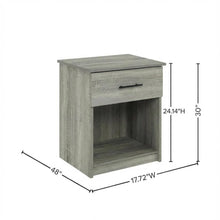 French Oak Grey Nightstand with Handle, Set of 2, Modern Bedroom Storage