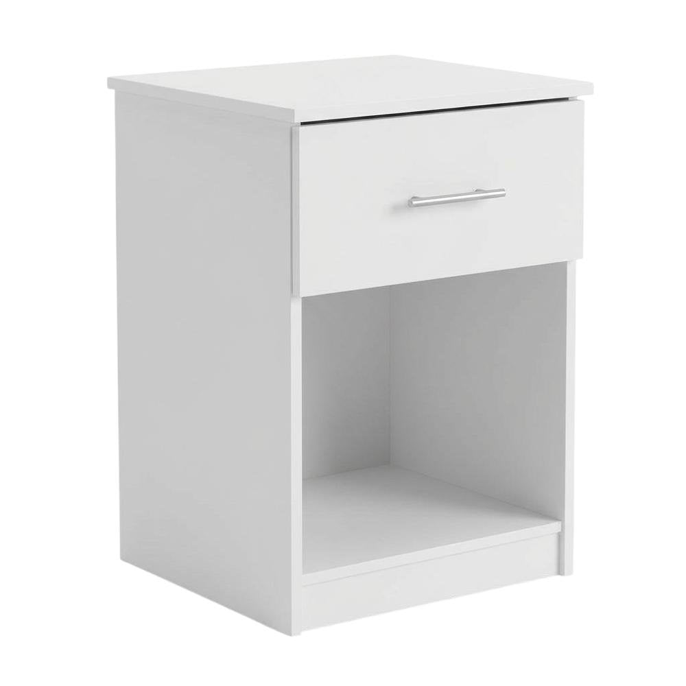 Solid White Nightstand Set, Handle, Drawer, Contemporary Bedroom Furniture
