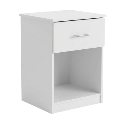 Solid White Nightstand Set, Handle, Drawer, Contemporary Bedroom Furniture