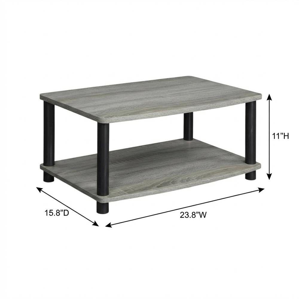 Elevated TV Stand with No Tools Assembly in French Oak Grey and Black Finish