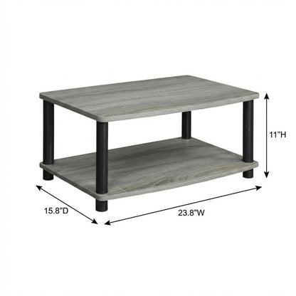 Elevated TV Stand with No Tools Assembly in French Oak Grey and Black Finish