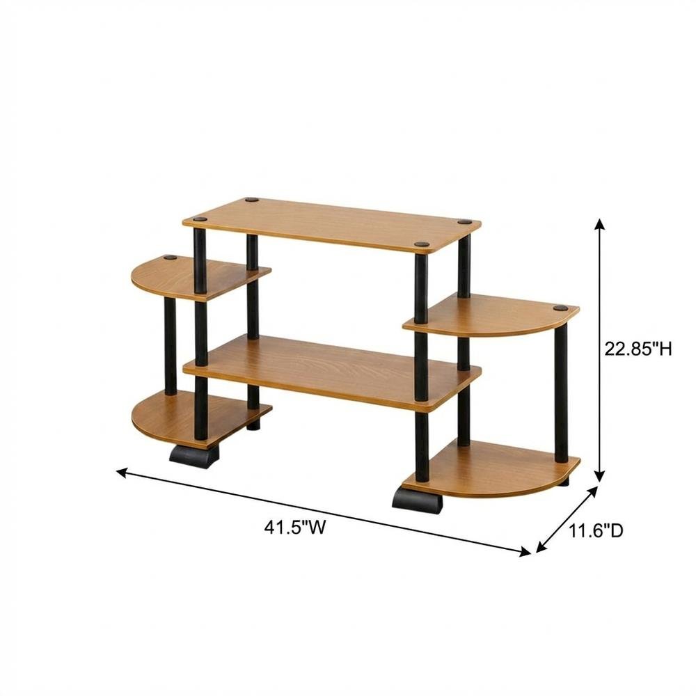 TV entertainment center in light cherry, black, composite wood, PVC tubes